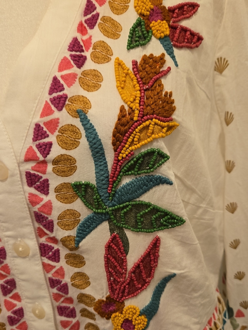 Chico's White Maxi Lined Cotton Dress with Multicolor Floral Embroidery - Picture 3 of 11
